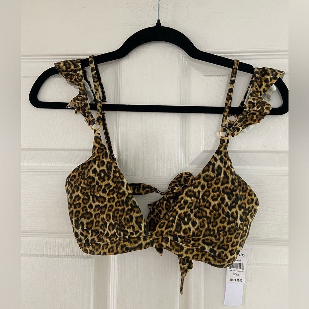 NWT Solido Leopard-Print Ruffle Strap Bikini Top Women's Size Large - Picture 2 of 6
